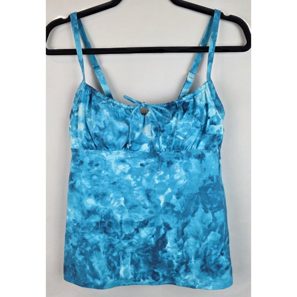 Lands' End Tankini Top Women's Size 4 Aqua Blue Tie Dye Swimsuit Swim Underwire
